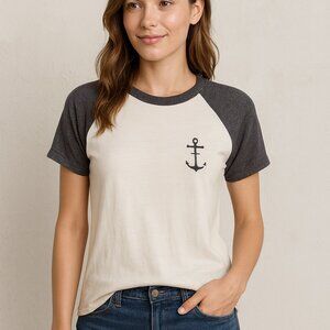 Dark Seas Anchor Graphic Raglan Tee White Gray Nautical Surf Skate Size S